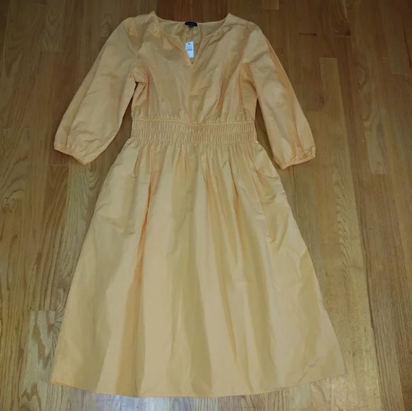 Talbots Smocked Poplin Midi Dress Size 8 Bright Marigold New NWT - Picture 3 of 5